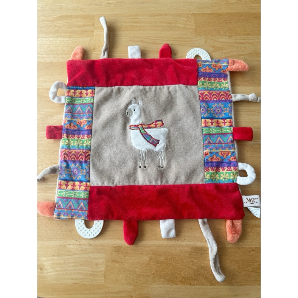 Maison Chic Llama Lovey Soother Crinkle Teether Stripe Baby Blanket Security 13"